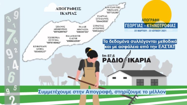 Στις 22 Ιουνίου ολοκληρώνεται η Απογραφή Γεωργίας – Κτηνοτροφίας 2021