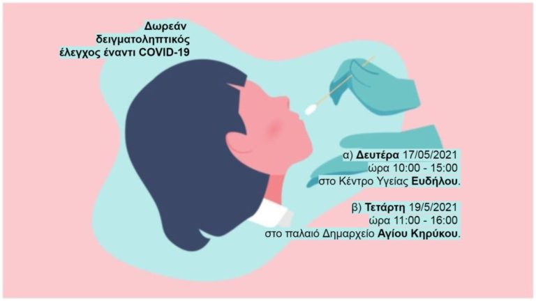 Δωρεάν δειγματοληπτικός έλεγχος έναντι COVID-19 σε Εύδηλο & Άγιο Κήρυκο